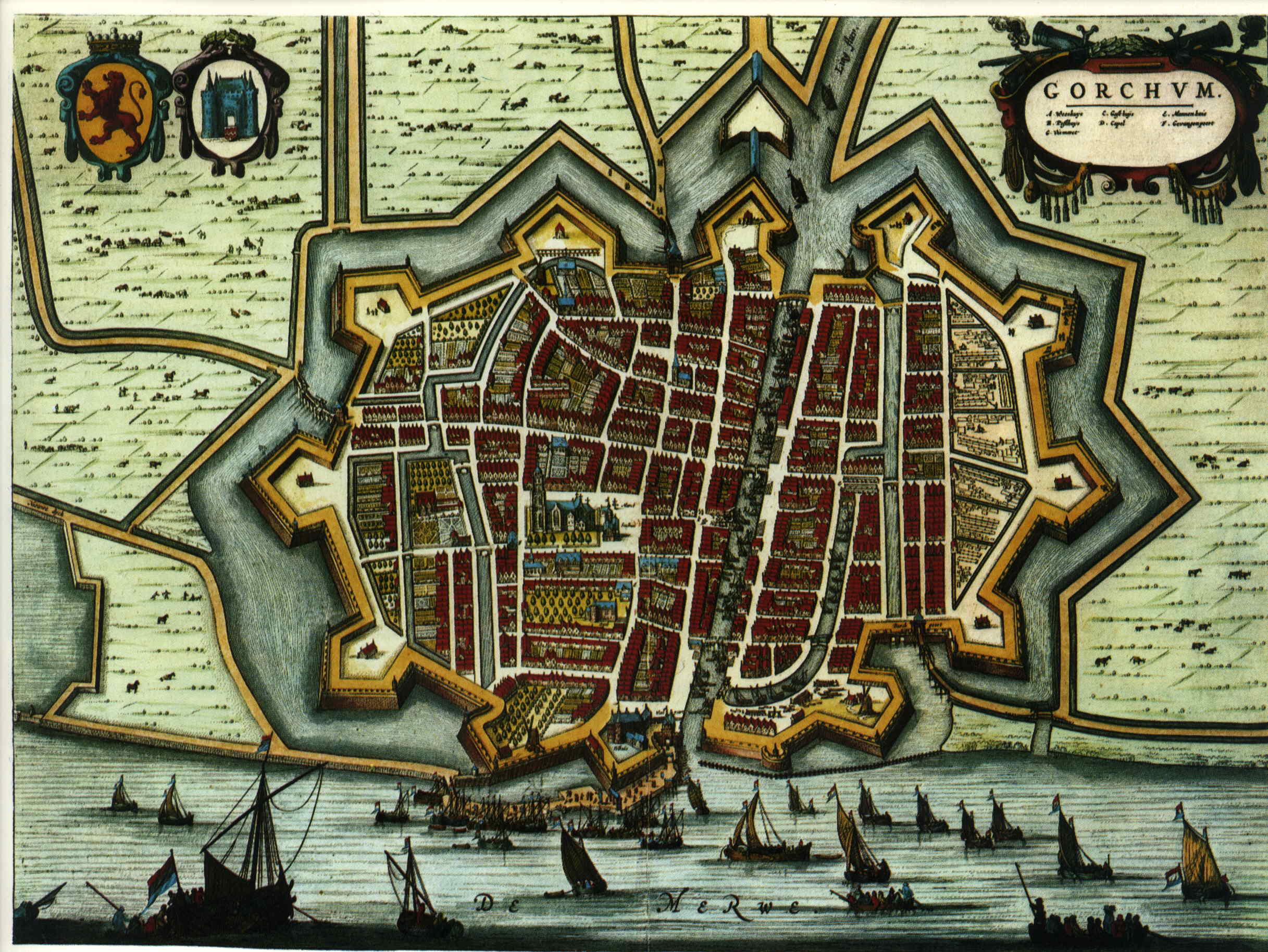 Kaart van de Vestingstad Gorinchem van Blaeu uit 1652.